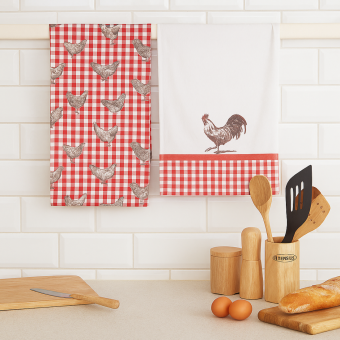 Lot de 2 torchons poulpette vichy rouge 50x70cm