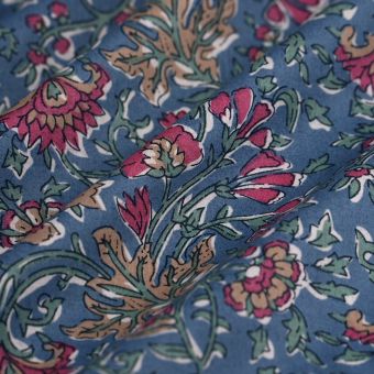 Tissu voile coton indien folk bleu