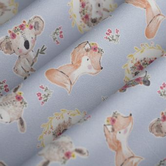 Tissu bachette animaux fleurs bleu
