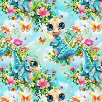 Tissu Impermeable Dinosaure 3d Papillon, coupon 1m x laize (155cm)