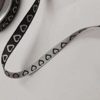 Galon coeur bicolore noir et blanc 10 mm