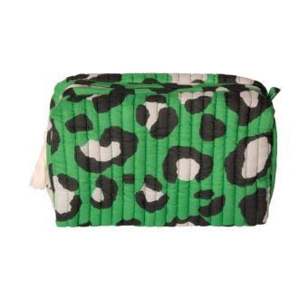 Trousse matelassée léopard vert - 10x22x10cm