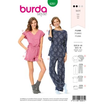Patron Burda 6261 Pyjama et pyjashort pour femmes du 36 au 46