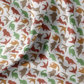 Tissu cretonne coton imprimé dino à gogo multico