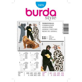 Patron Burda 2478 - déguisement adulte animaux