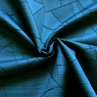 Tissu anti tache jacquard rayé à motif géométrique bleu paon