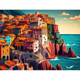 MégaCréa DIY - Peinture au numéro Cinque Terre 30 x 40 cm