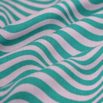 Tissu popeline viscose psychédélique vert rose