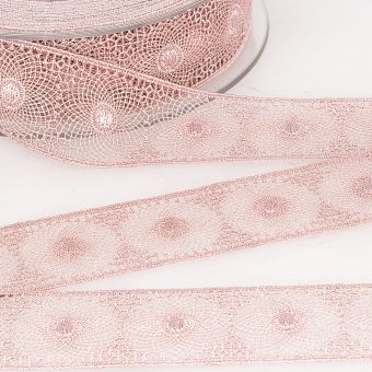 Ruban entre-deux tulle brodé rose