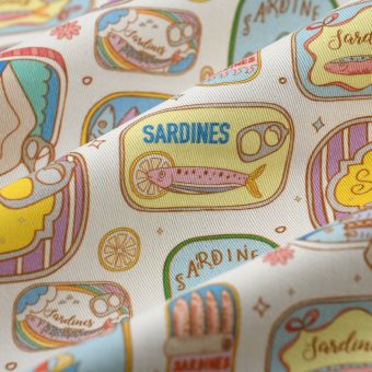 Tissu sergé boite de sardines multicolore