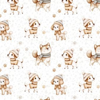 Tissu Coton Chiens en Hiver, coupon 1m x laize (155cm)