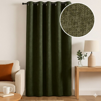 Rideau thermique velours trame kaki 140x240cm