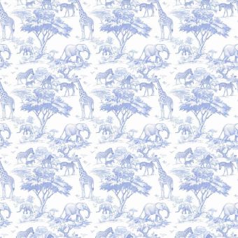 Tissu Minky lisse Toile de Jouy Safari Bleu, coupon 1m x laize (150cm)