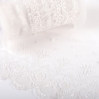 Ruban tulle dentelle fleurs blanc