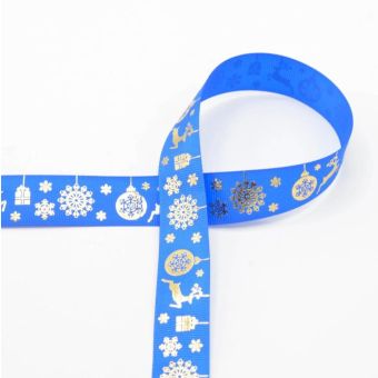 Ruban de Noël doré et bleu 25mm