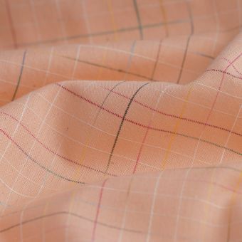 Tissu coton fil teint carreaux pêche