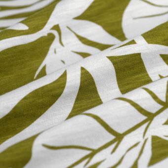 Tissu jersey coton slub palme écru kaki