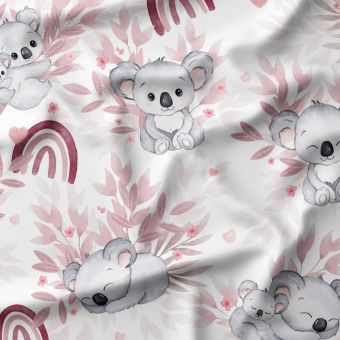 Tissu coton "Koala Vieux Rose" – toile premium – koalas aquarelle – 1m x laize 158 cm