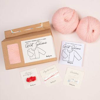 Kit DIY tricot - layette gilet Salomé rose sans aiguilles