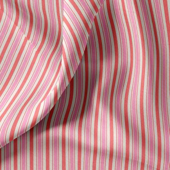 Tissu cretonne coton enduit doubles rayures roses rose