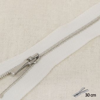 Fermeture à glissière blanche maille fine tirette argenté 30 cm