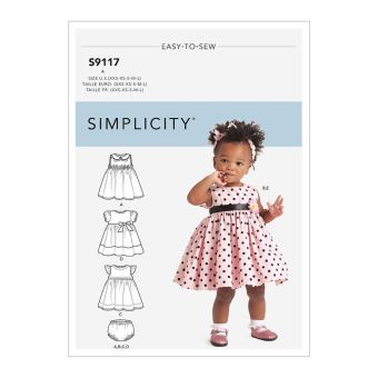 Patron Simplicity S9117 - Robe Princesse Bébéfille Bloomer & Headband 0 - 18 Mois