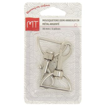 Mousqueton finition demi anneau en métal 30 mm 2 pcs argent