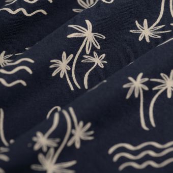 Tissu jersey coton palmier vague écru marine