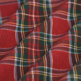 Tissu tartan fil lurex rouge
