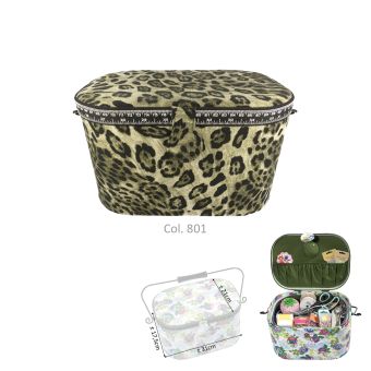 Boite à couture motif panthère camouflage 21x31x17,5 cm
