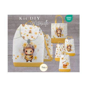 Kit couture maternelle Abeille – Sac à dos, bavoirs et sac bibliothèque à coudre