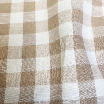 Tissé teint coton lin vichy marron et écru
