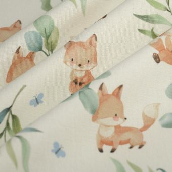 Tissu bachette dig renard papillon blanc