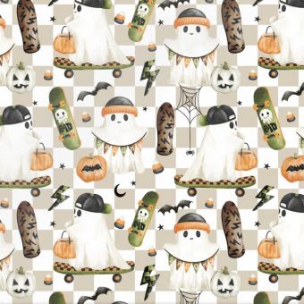 Tissu Impermeable Halloween Skate Damier, coupon 1m x laize (155cm)