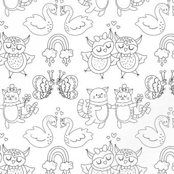 Tissu Double Gaze Animaux Amour A Colorier, coupon 1m x laize (145cm)