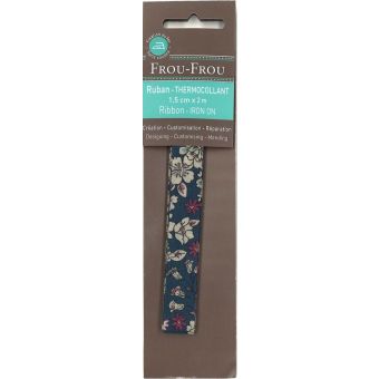Ruban thermocollant 15mmx2m fleuri bleu marine