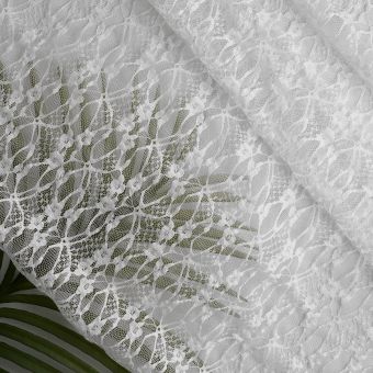 Tissu dentelle polyester elasthanne floral blanc