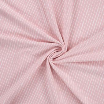 Maille jersey coton imprimée rayures crayonnees blanches rose