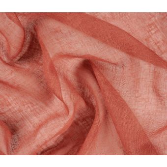 Tissu voile taffetas polyester lin effet naturel terracotta