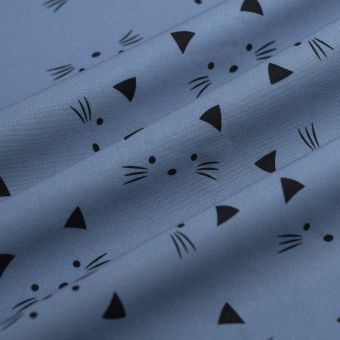 tissu Softshell tête de chat noir bleu