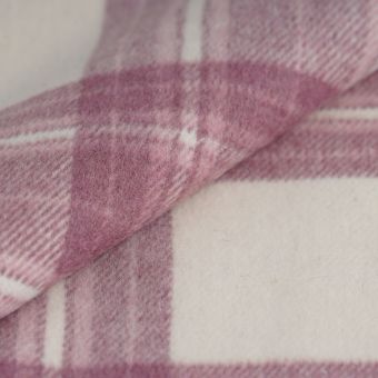 Tissu lainage polyester grand carreaux parme écru