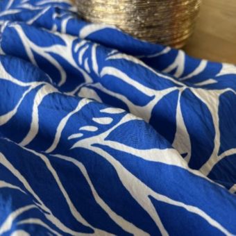 Tissu viscose satiné Maéra bleu et blanc - My Dress Made