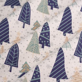 Tissu bachette de Noël sapin grafik argent bleu 