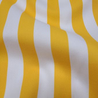 Tissu sergé coton blanc rayures 2cm jaune