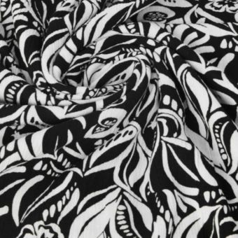 Coupon 3m viscose crinkle imprimé floral noir et blanc - Promod Couture