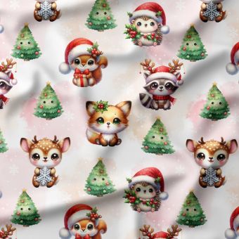 Tissu Christmas Forest – Motif animaux de la forêt enfant – Certifié Oeko-Tex®