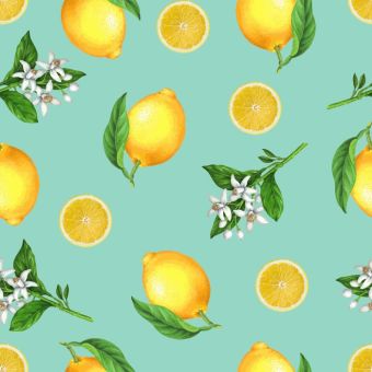 Tissu patchwork citrons fond vert