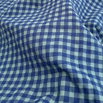 Tissu Seersucker Vichy Bleu Ciel Cobalt Carreau 8mm 100% Coton