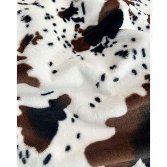 Tissu Fausse Fourrure Poil Court Vache Blanc Marron