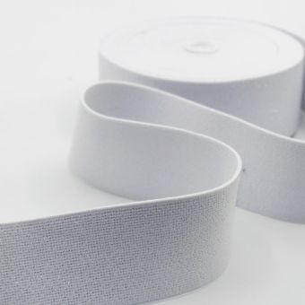 Ruban elastique blanc fil lurex argente 38 mm